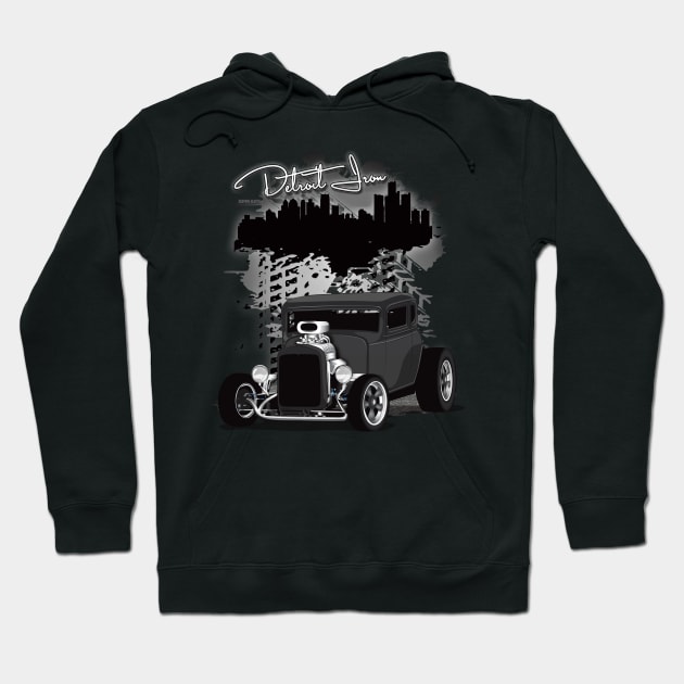 1932 Black Chevy 5 Window Coupe HotRod Detroit Iron Print Hoodie by RPM-ART